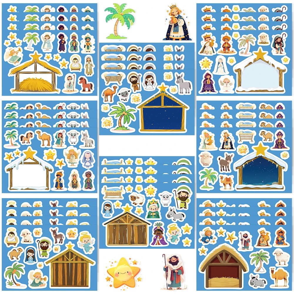 8/16/32 Lenzuola Cartoon Scence Of Child Gesù Puzzle FAI DA TE Adesivi Dress Up Gioco Divertente Assemblare Adesivi Per Bambini Giocattoli Creativi Regali