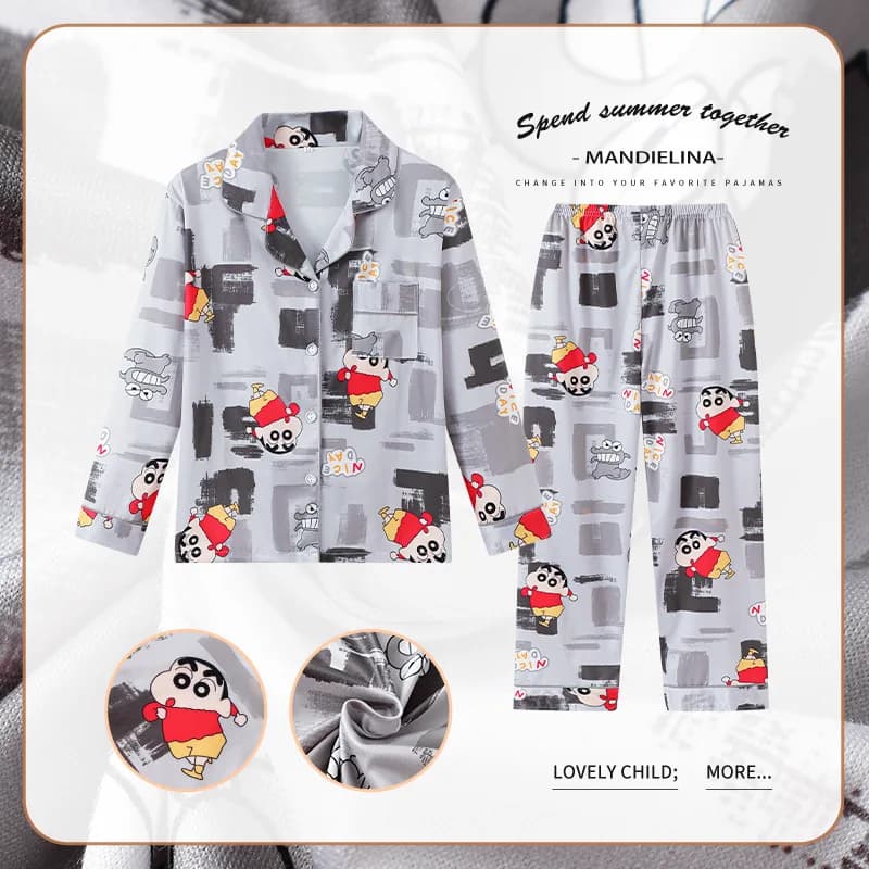 2 pezzi Crayon Shin-Chan ragazzi bambini pigiama set moda pantaloni a maniche lunghe moda cartone animato studente adolescente carino anime vestiti per la casa