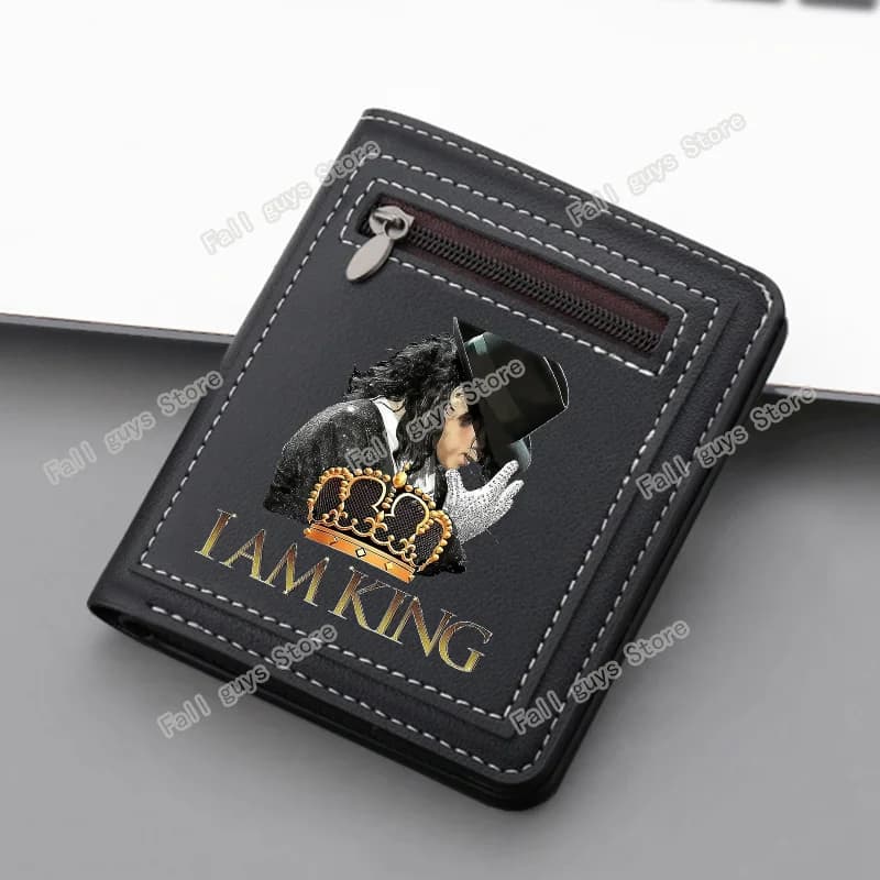 Michael Jackson Men Short Wallet Fashion Folding Purse with Zipper Superstar MJ Coin Pouch ID Card Storage Pack Birthday Gifts