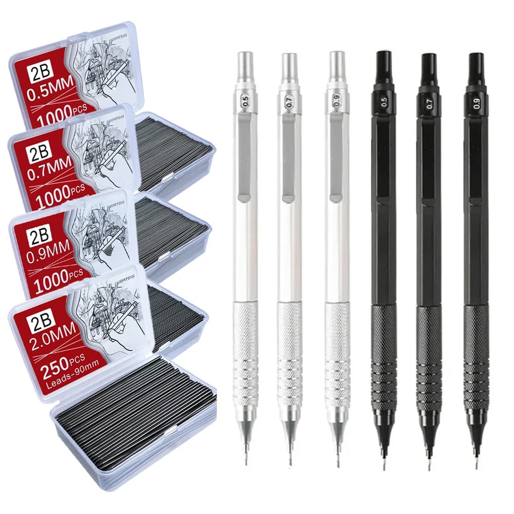 Metal Mechanical Pencil Low Center of Gravity Retractable Nib Automatic Pencil Painting Writing Office School Stationery