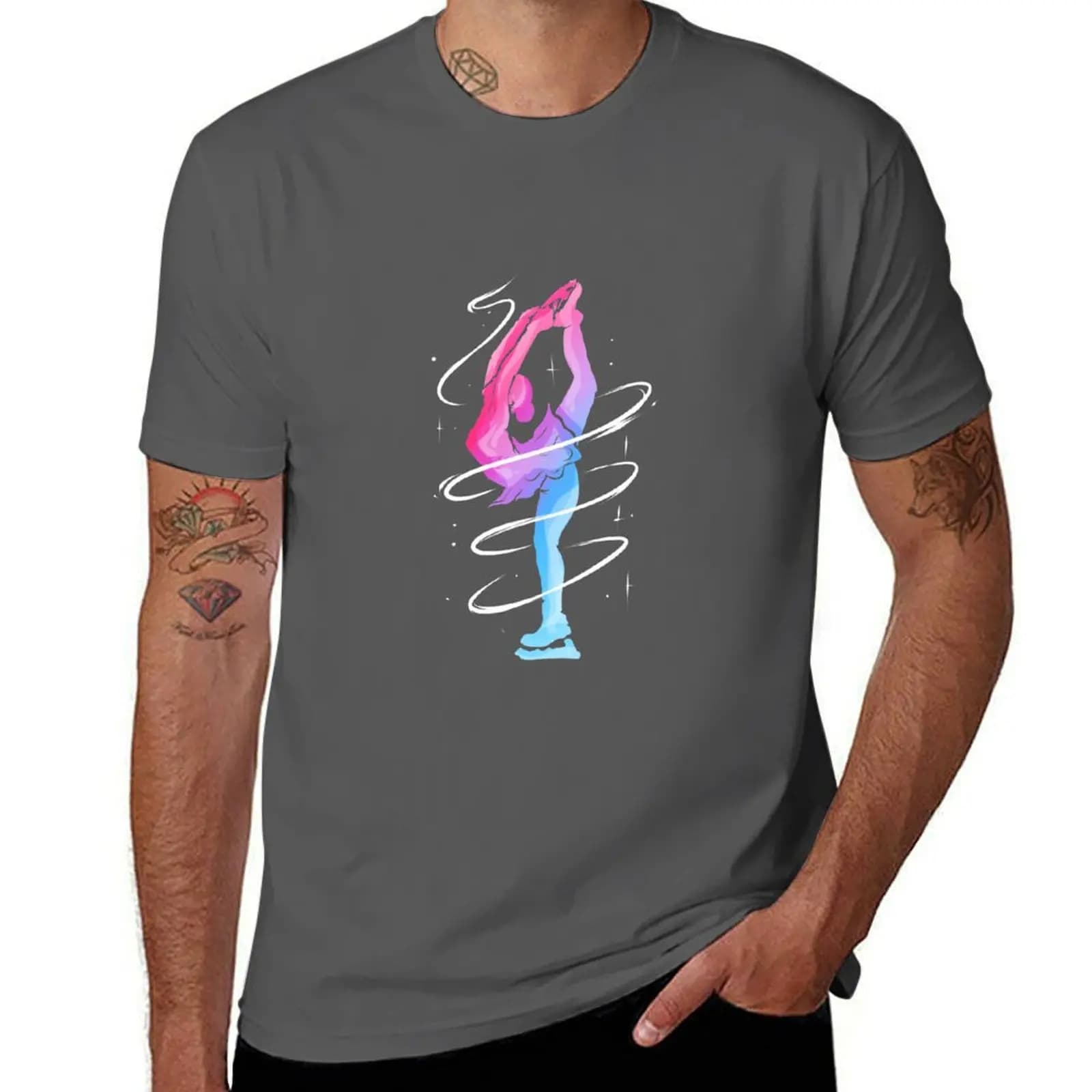 T-shirt da donna a maniche corte casual per le vacanze, con stampa pattinatrice artistica/danza sul ghiaccio