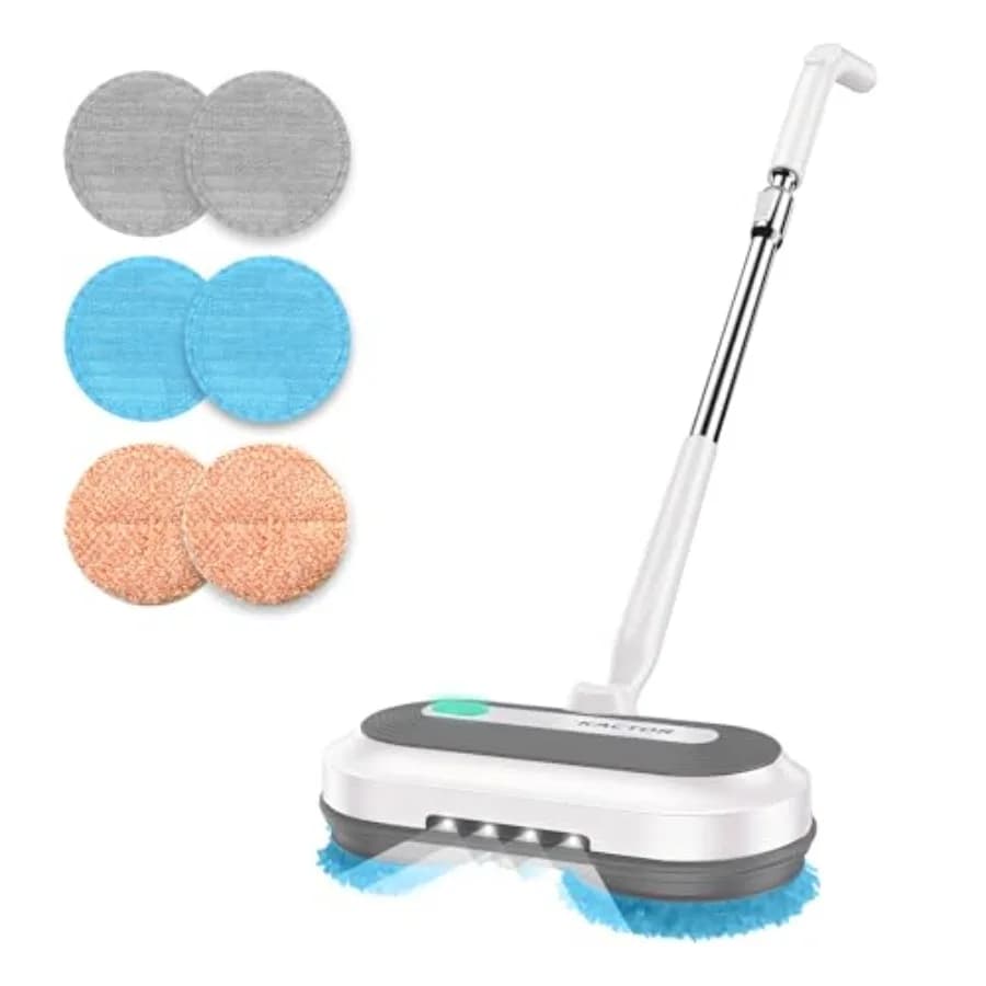 Mop Elettrico Senza Fili con Spruzzatore d'Acqua e Luce LED, 50 Minuti di Autonomia, Serbatoio da 290ml, Regolabile