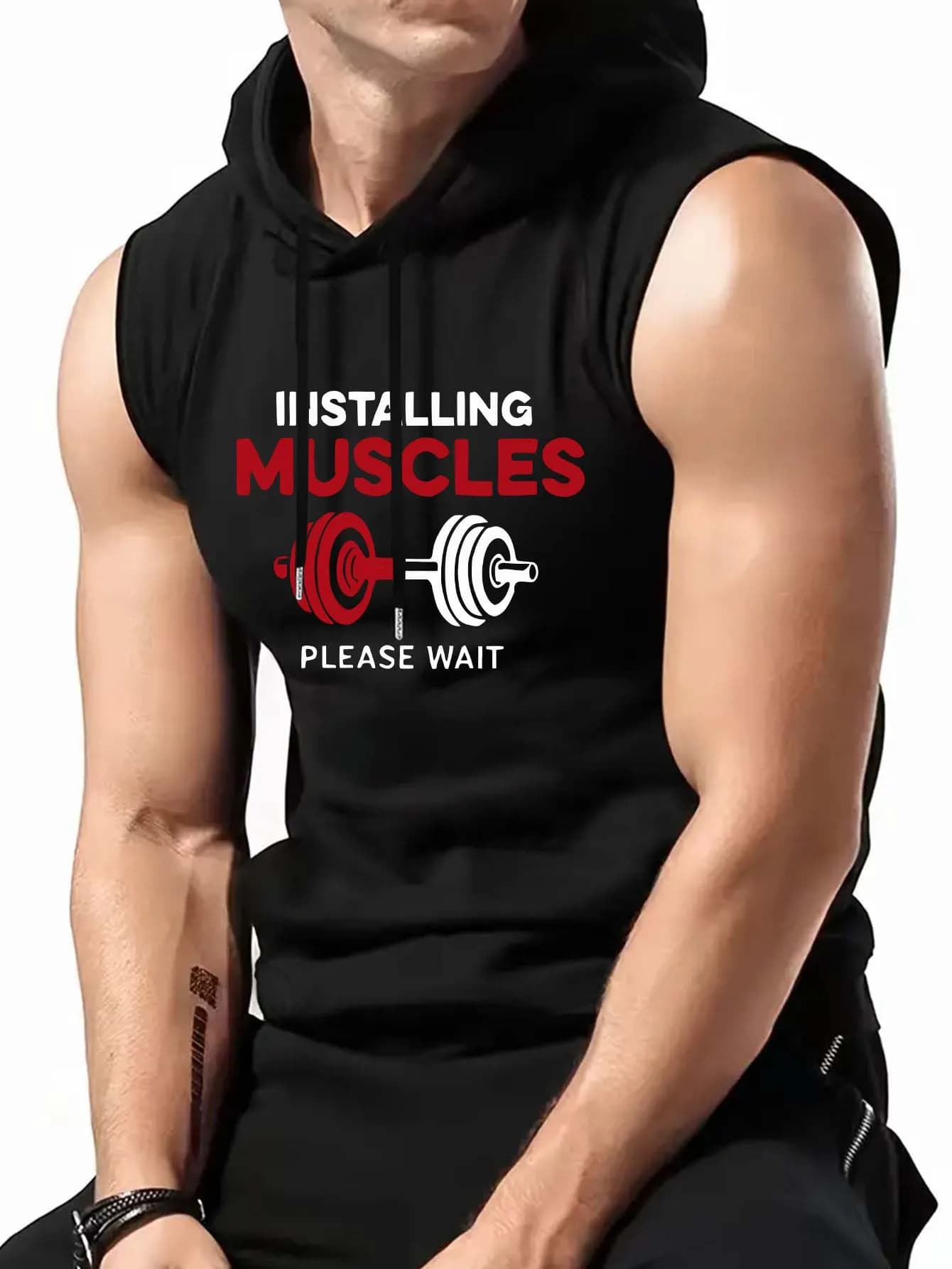 Abbigliamento Sportivo Casual da Uomo per Allenamento all'Aperto, Felpa Senza Maniche con Cappuccio, Top Estivo da Uomo