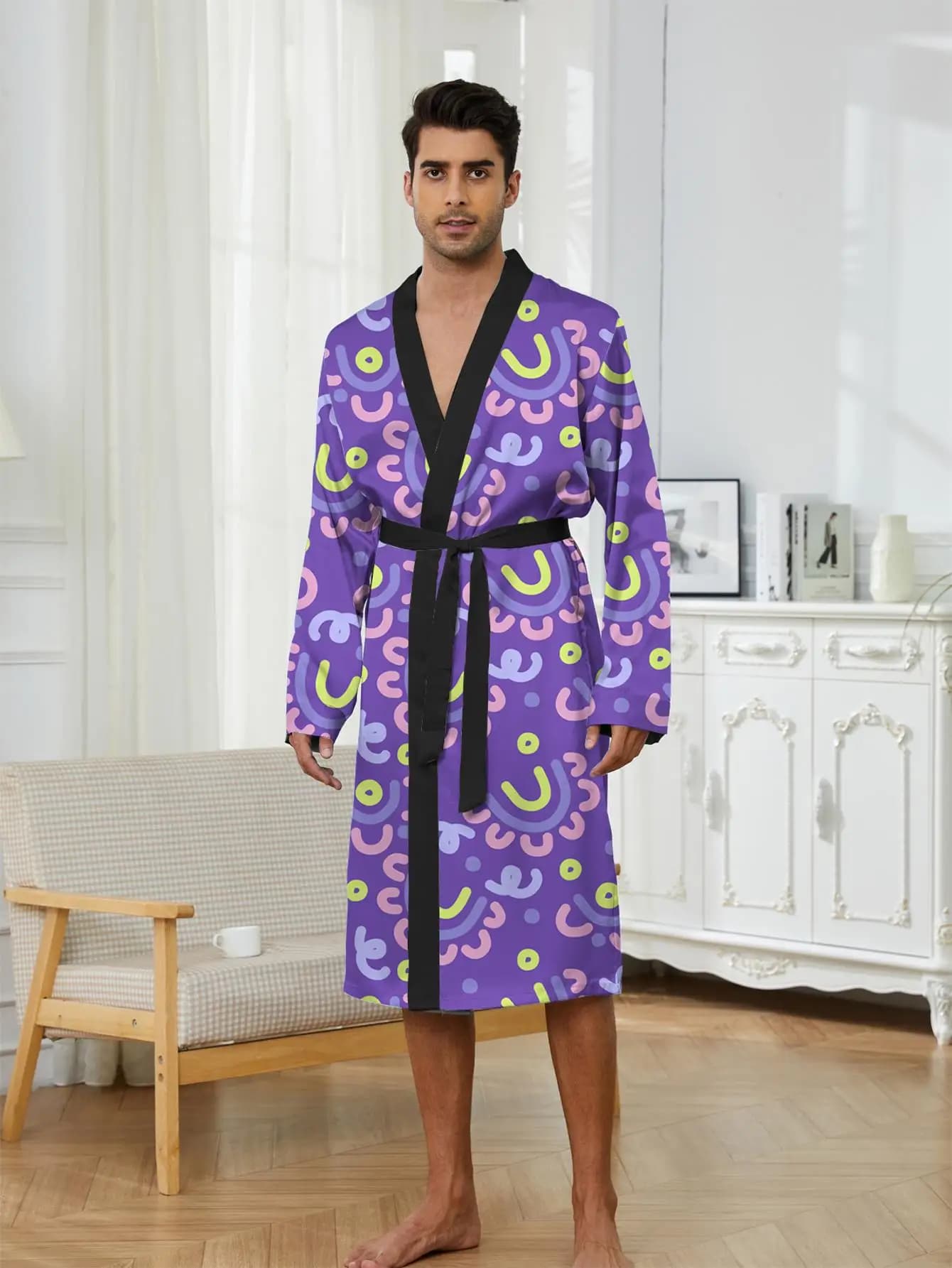 1pcs Men's Robes 2026 Spring/Summer Graphic 3D Printed Bathrobe sleepwear robe Breathable Sleepwear Robe man
