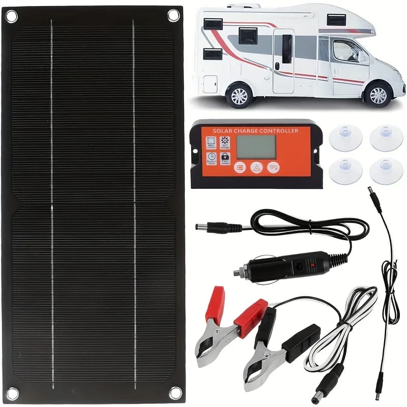 600W Monocrystalline Solar Panel Kit | 100A Charge Controller with Extension Cable Clip for RV, Outdoor Camping, Boat, Motorcycle, Home/Outdoor Lighting Generator, Portable Solar Panel (Controller 600W, Solar Panel 30W), Without Battery