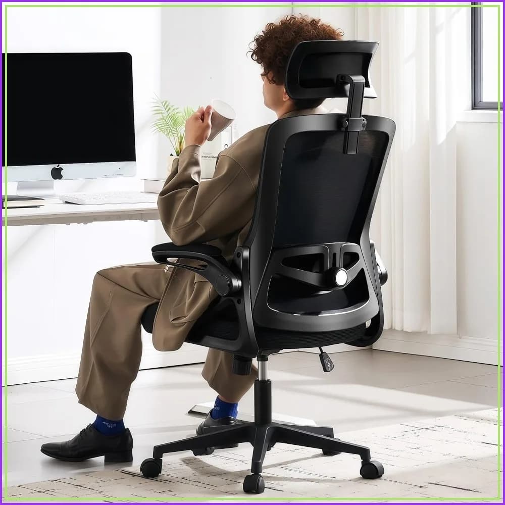 Ergonomic Office Chair 400 LBS, Mesh Computer Desk Chair with Adjustable Lumbar Support & Headrest, Thickened Cushion Home Office (Black)
