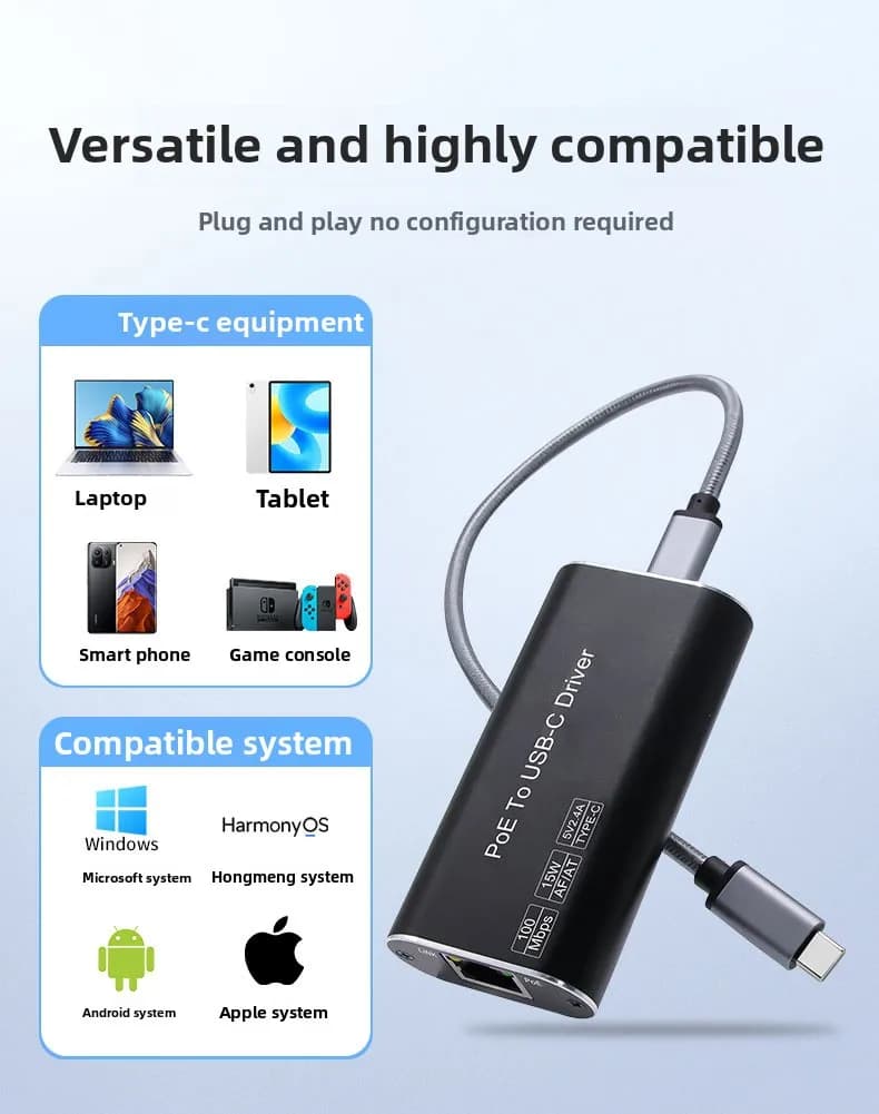 USB 2.0 Type C Ethernet Adapter 100 Mbps Connected Network Card Gigabit LAN Adapter for RJ45 Network Adapter for Laptop/desktop