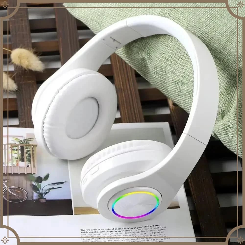 Wireless Bluetooth Headphone Colored LED Lights Gaming Music Over-Ear Headset Stereo Headphone with Mp3 Player Foldable Earphone