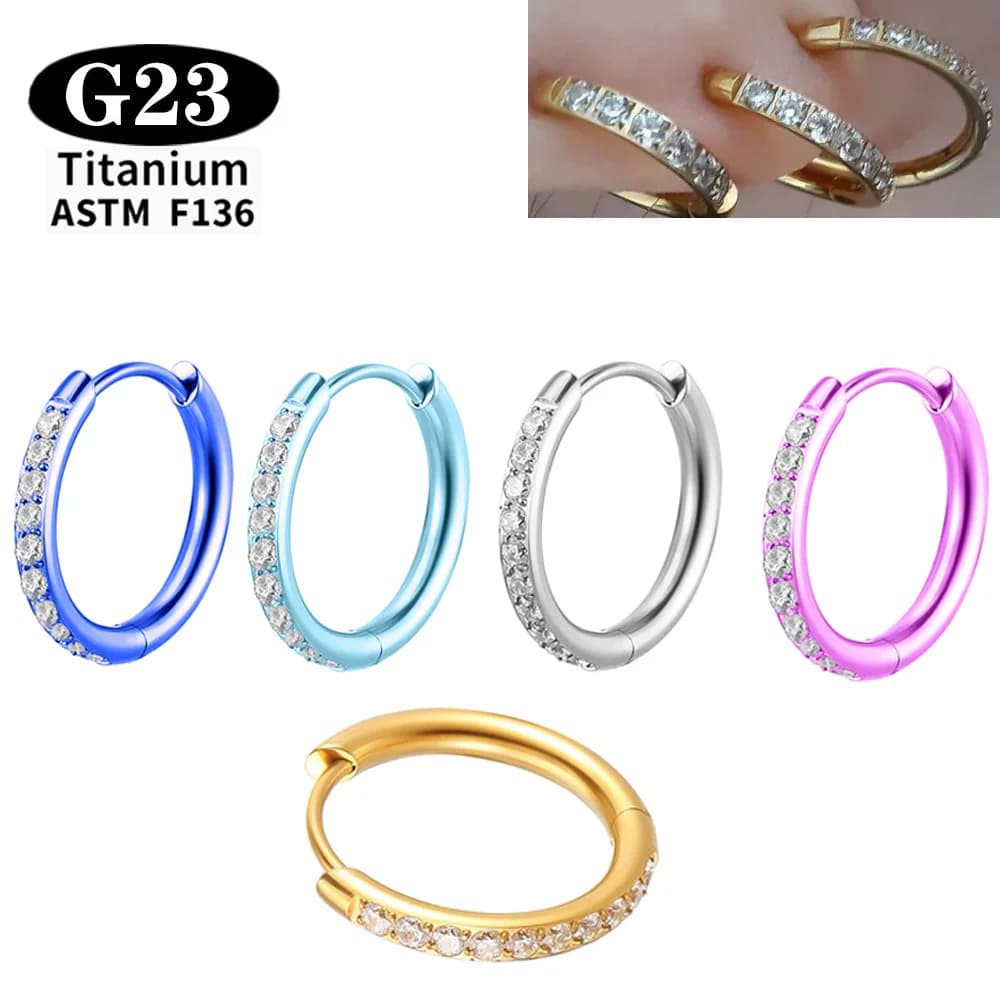 ASTM F136 G23 Titanium arring CZ Hinged Segment Round Nose Ring Anodizing Ear Cartilage Helix Piercing Quality Hoop