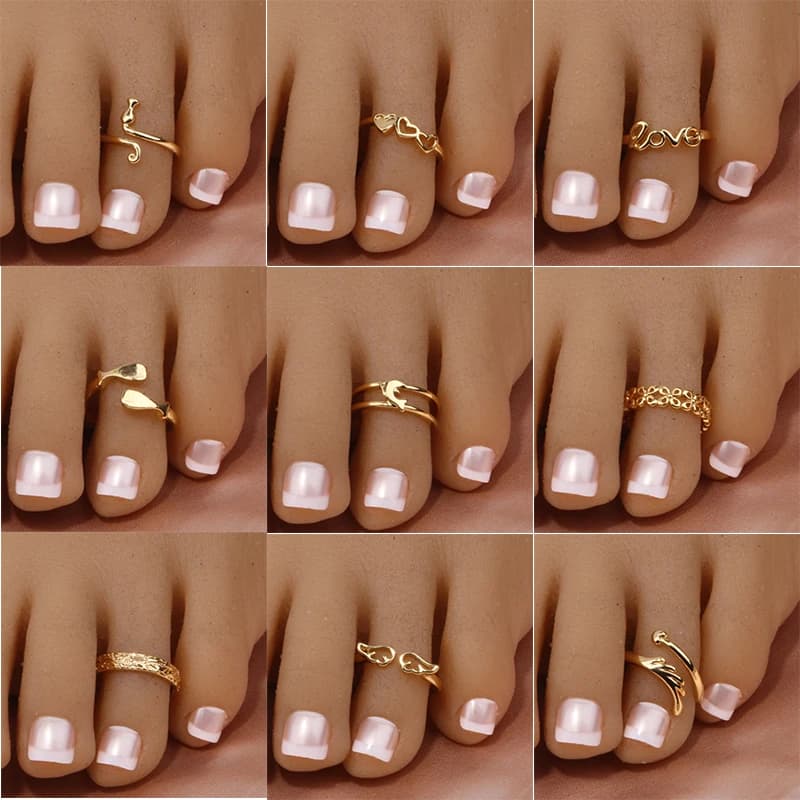 Anelli per dita regolabili per le donne anelli per punta aperta da spiaggia estiva Set anelli per fascia da mignolo con coda di freccia a fiori gioielli per piedi a piedi nudi