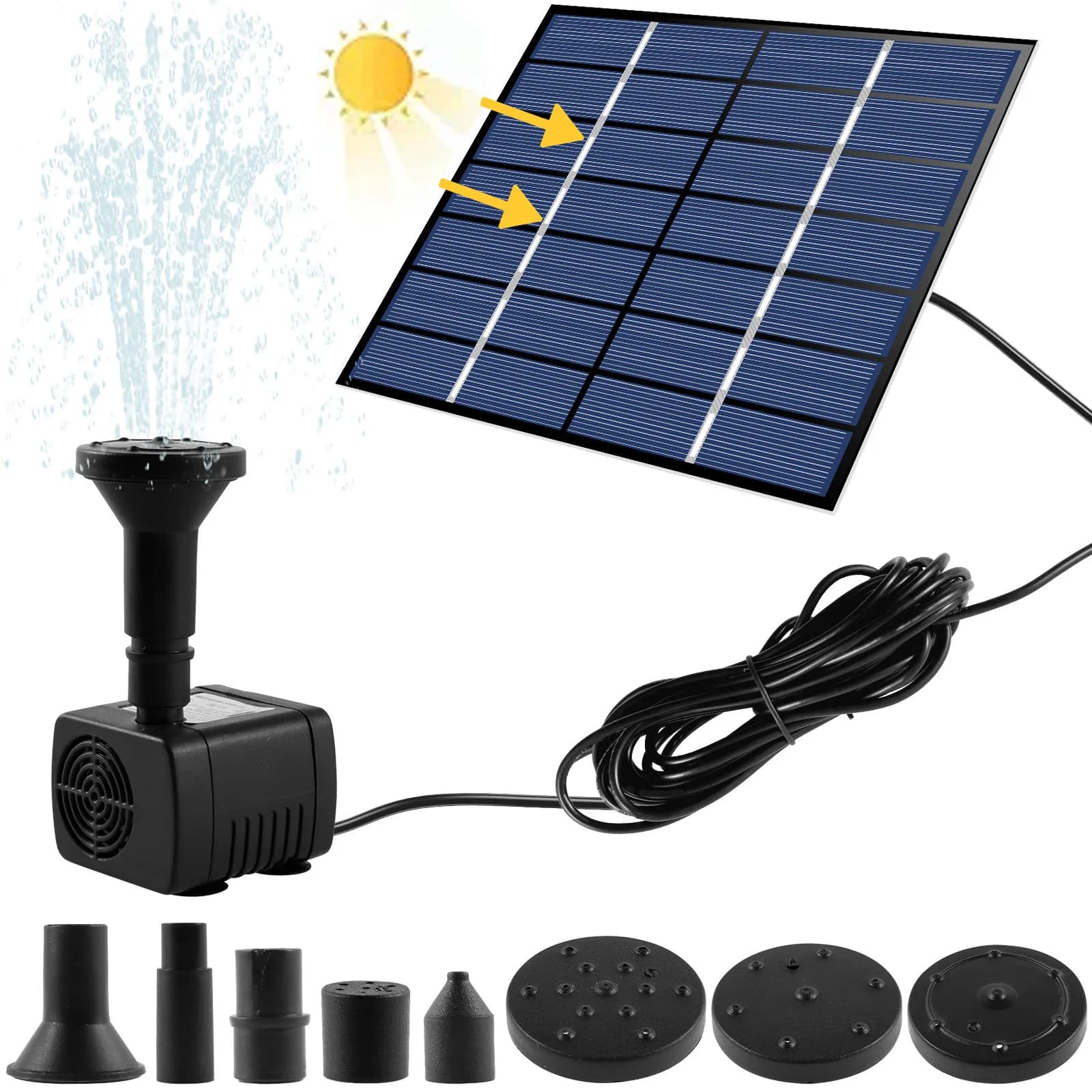 Kit pannello pompa acqua portatile a energia solare con pompa a fontana solare con 5 ugelli per la decorazione dello stagno della piscina d'acqua esterna del giardino