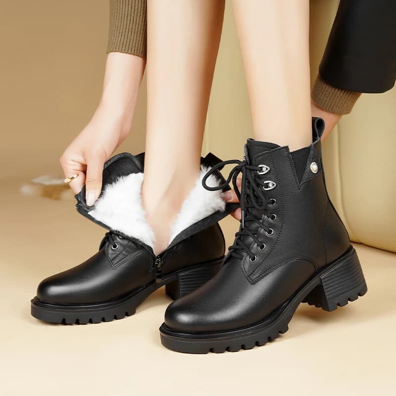 DIMANYU Snow Boots Women's English Wind 2026 Winter New Genuine Leather Women's Ankle Boots Wool Warm Women's Boots
