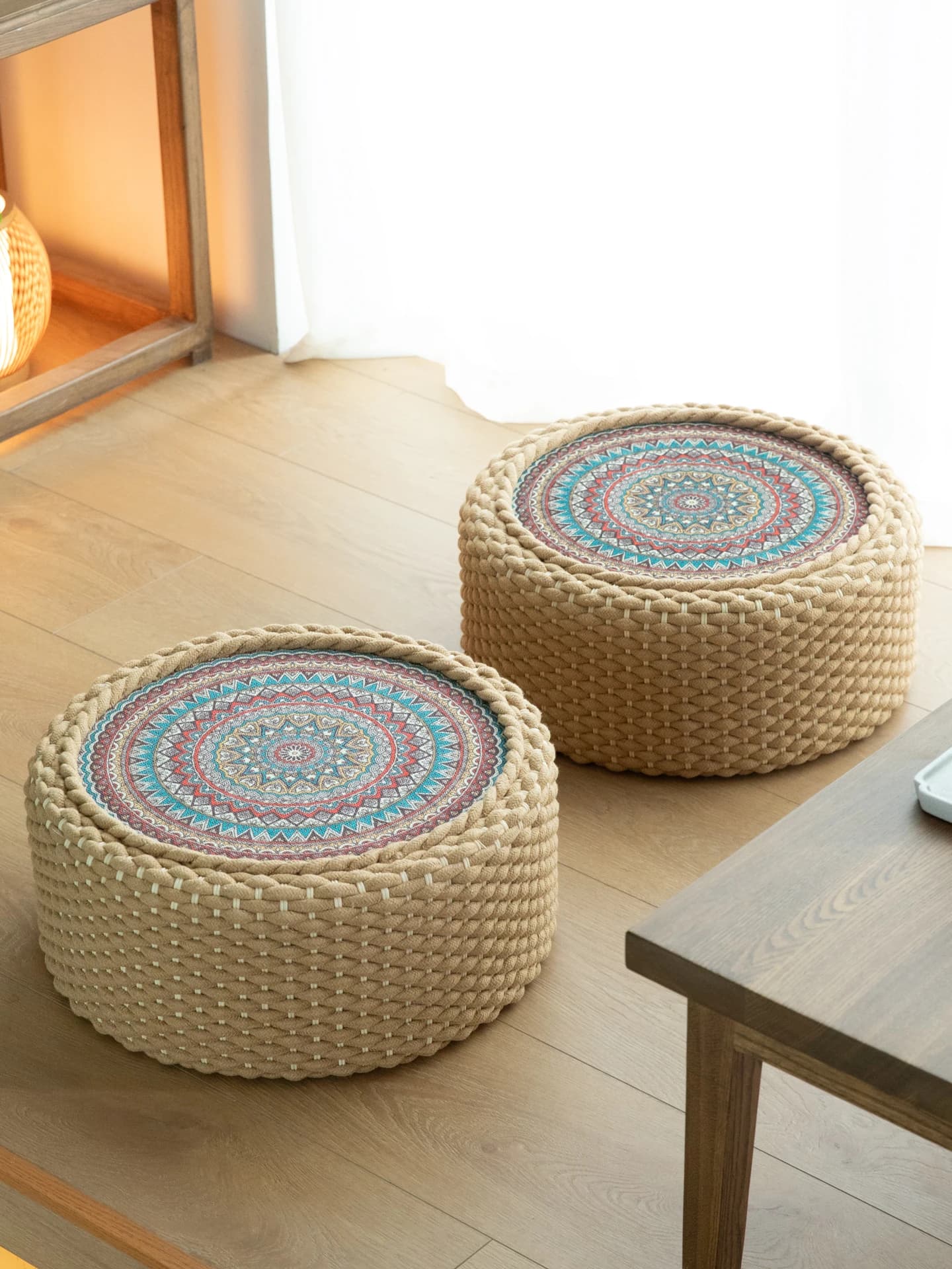 Modern Simple Style Meditation Zafu Cushion Tatami Floor Mat Home Use Lazy Man's Ground Pad Circle Pattern Mixed Fabric
