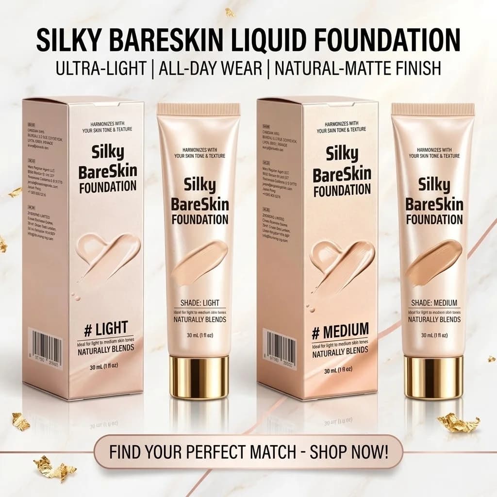 Silky BareSkin Foundation Liquid 30ml Natural Color Changing Full Coverage Brightening Face Makeup Base Hydrating Cosmetic