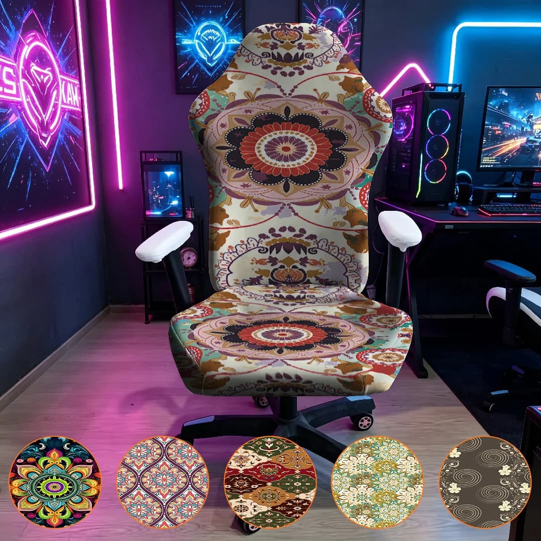 Boho Mandala Floral Print Gaming Chair Cover Stretch Elastic Slipcover Universal Computer Office Chair Protector