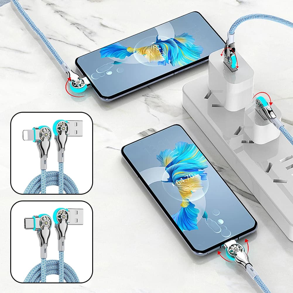 Cavo dati di ricarica girevole a doppia mano tipo C 1M 2 ios Cavo di ricarica rapida USB portatile per accessori tablet telefono