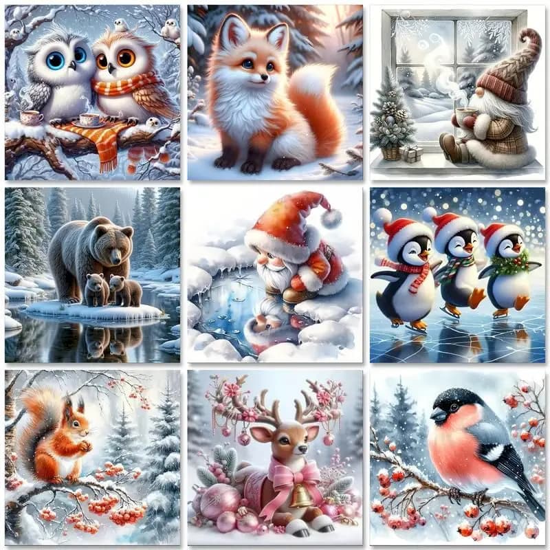 GATYZTORY DIY 5D Diamond Art Painting Kits Animals Bear Penguin Full Square Diamond Embroidery Winter Art Home Decor