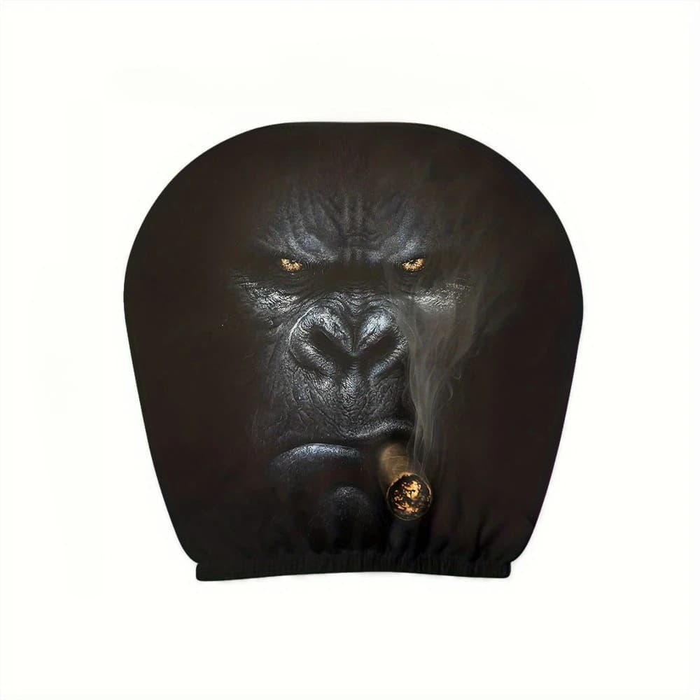 Fashionable Gorilla Cigar Print Car Headrest Cover, Easy To Clean & Stain-Resistant, Seat Pillowcase