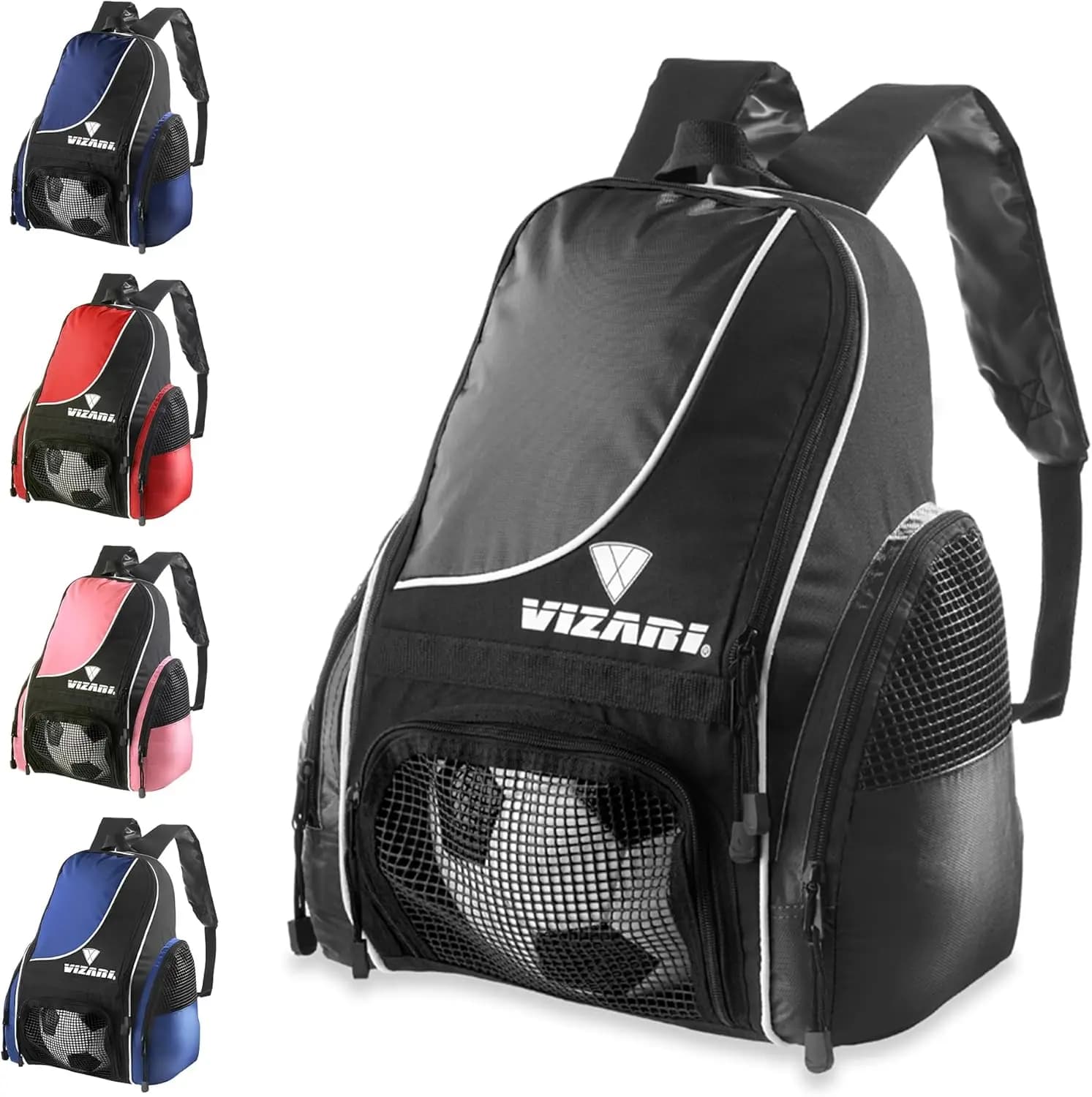 Football backpack with ventilated compartment for balloons and mesh pockets for adults and boys