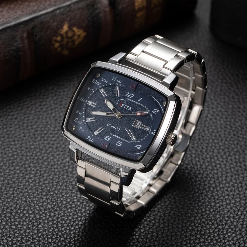 KETTA New Leisure Business Watches For Man Night Light Calendar Function Square Dial Waterproof Men's Quartz Watch reloj hombre