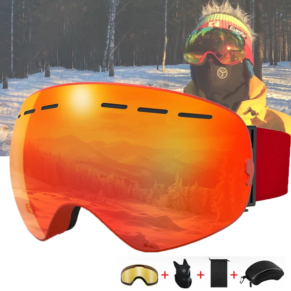 Occhiali da sci virgola con lenti per visione notturna Occhiali da snowboard magnetici da uomo Occhiali da sole da neve per ciclismo invernale Occhiali da sci antiappannamento