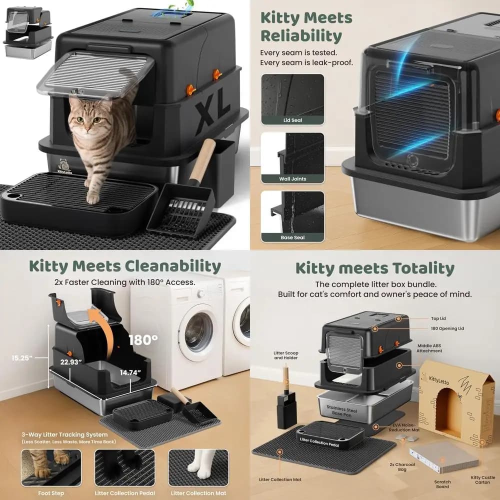 Lettiera Chiusa Extra Large con Coperchio e Tappetino Raccogli-Scatole per Gatti - 4 Opzioni di Configurazione: Completamente Chiusa, Semi-Bassa, Alta e Aperta