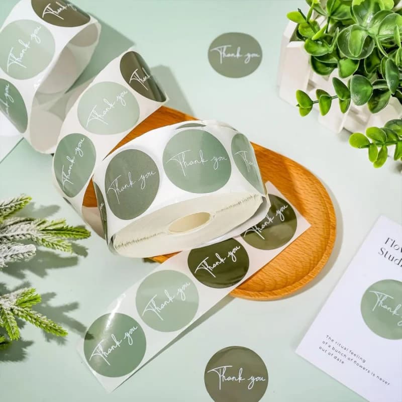 500pcs/rollSpring Green Thank You Stickers Round Heart Baking Gift Packaging Bag Envelope Sealing Stickers Notebook Phone Suitca