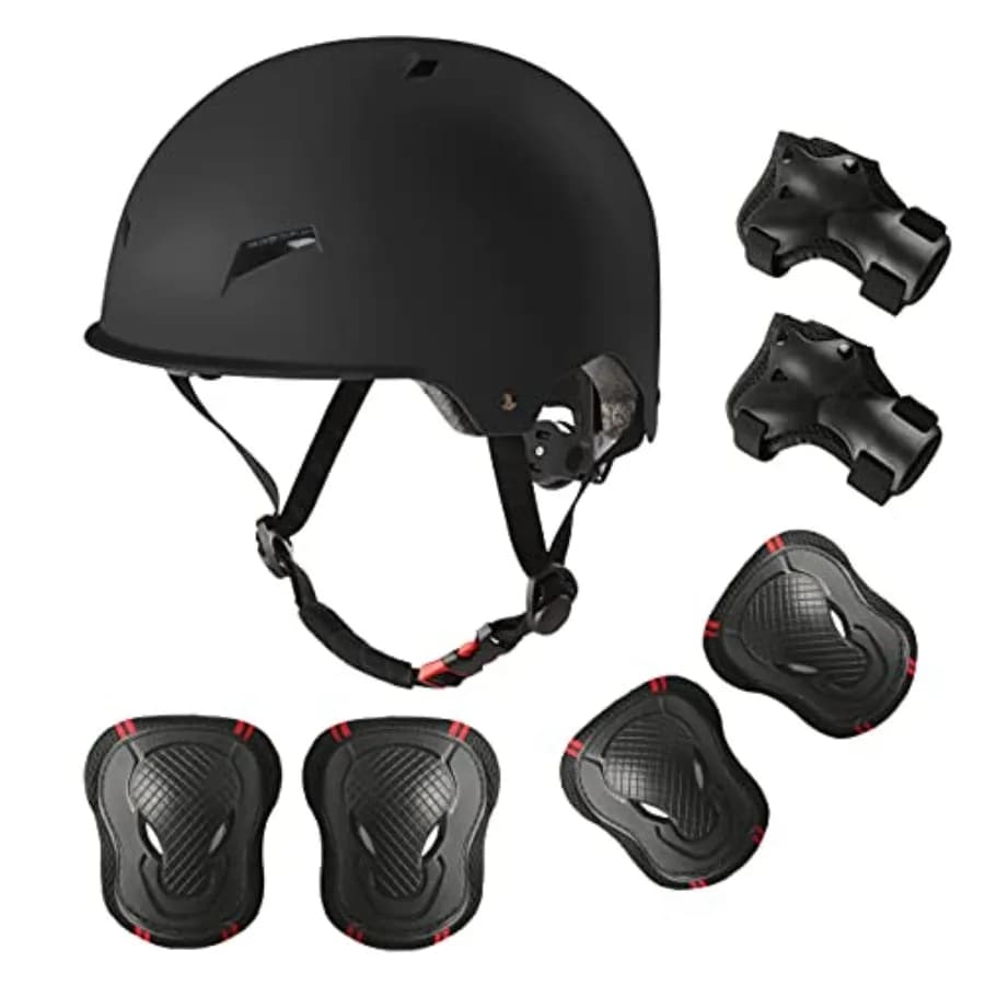 Casco Regolabile per Skateboard e Bicicletta con Protezioni per Ginocchia, Gomiti e Polsi per Adulti e Adolescenti, Set Completo di Protezioni