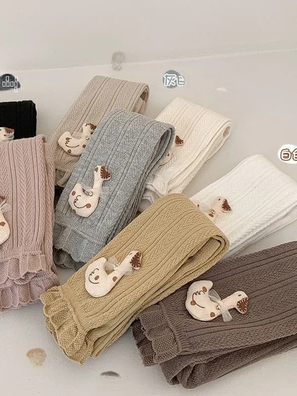 Nuovi Leggings Sottili in Misto Cotone per Bambine, Pantaloni con Bordo Floreale per Primavera e Autunno, Calzamaglia Bianca con Pizzo per Bambine