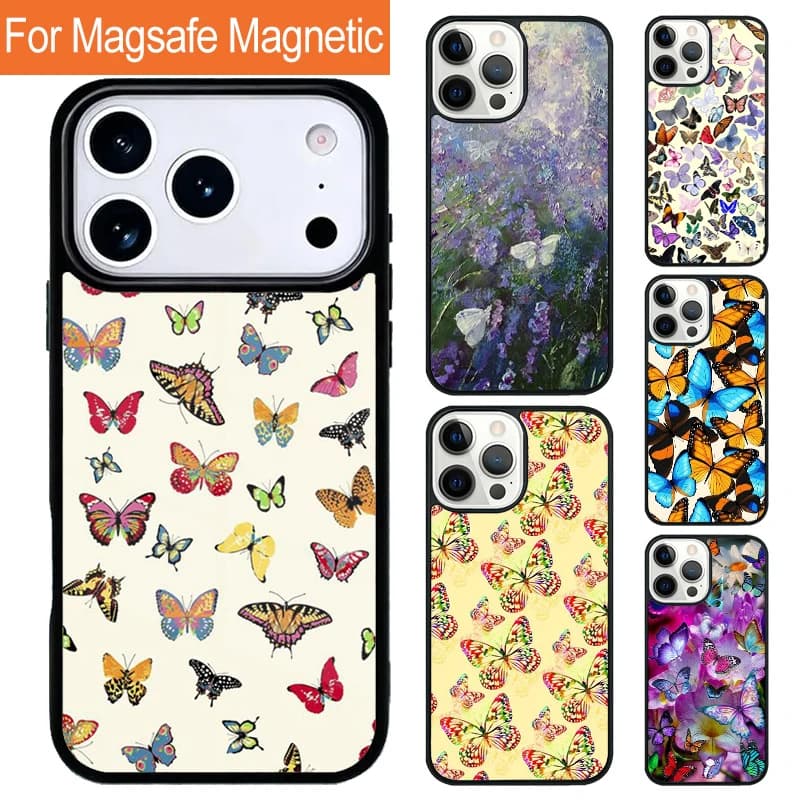 Bellissima Cover Magnetica Wireless a Farfalla per iPhone 17 Pro 16 15 13 12 11 Pro Max Air 14 Plus con MagSafe