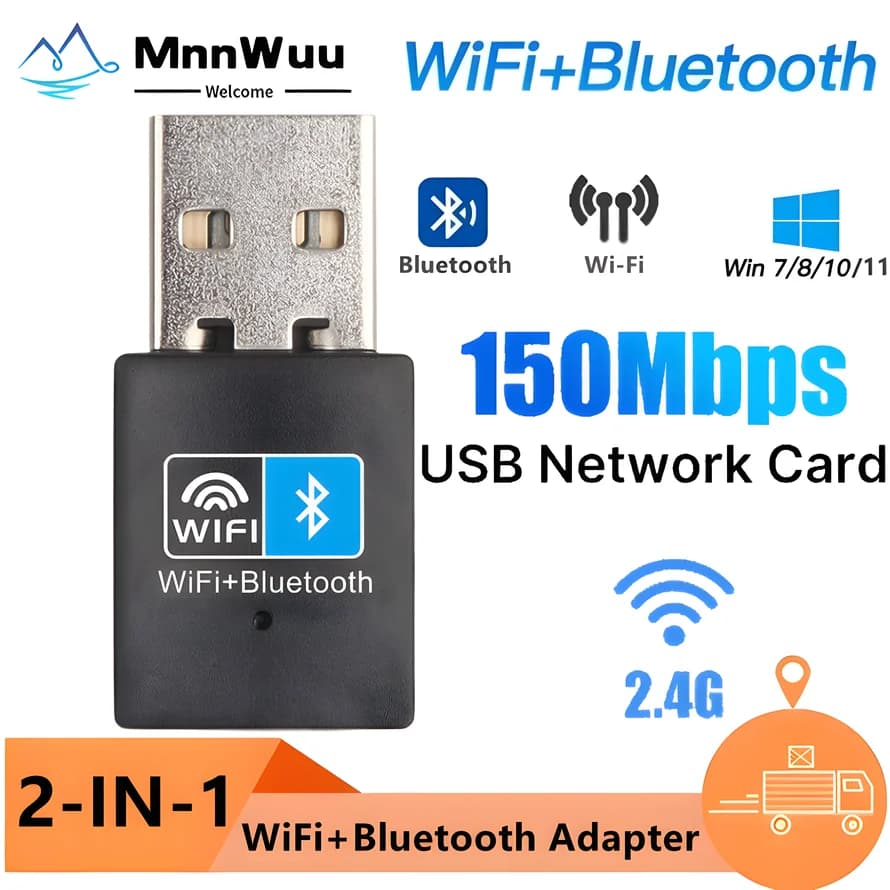 Adattatore WiFi USB 2 in 1 con funzione Bluetooth Scheda di rete ricevitore Bluetooth USB WiFi wireless da 150 Mbps per PC desktop portatile