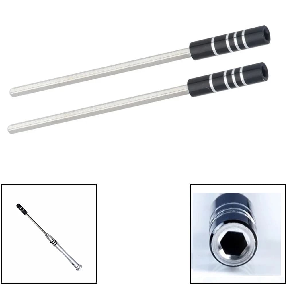 2pc Magnetic Steel Shaft Extension Bar Rods Hex Shank Socket Adapters 123mm For 1/8in Screwdriver Bit Holders Hand Repair Tools