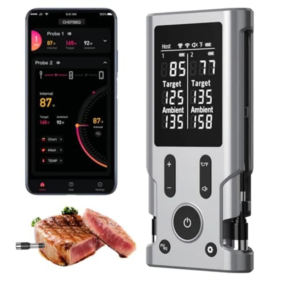 Termometro per Carne Wireless con Avvisi Intelligenti, Portata Bluetooth 800Ft - Termometro per Griglia con 2 Sonde e Base Autonoma Certificato NIST