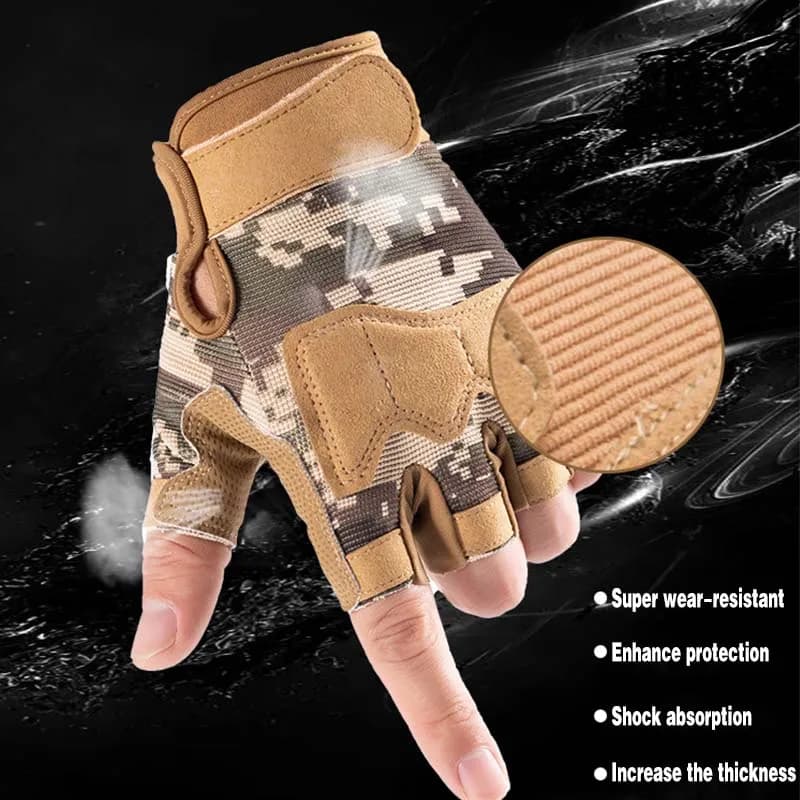 Men's Tactical Gloves Half Fingers Outdoor Horse Riding Protective Gloves for Weight Lifting Gym Gloves for Cycling Exercises