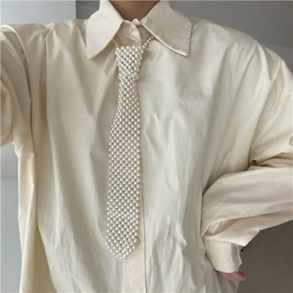 Korean Style Draweye Beads Long Collar Long Collar Long Collar Round Neckline Crystal tie Iperbole Collares Chain Clavicola