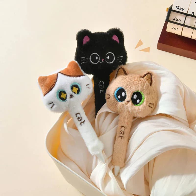 Penne gel in peluche stile gatto carino creativo 0,5 mm Nero Penna clicca ad asciugatura rapida per regali di cancelleria per scrittura e firma per ufficio scolastico