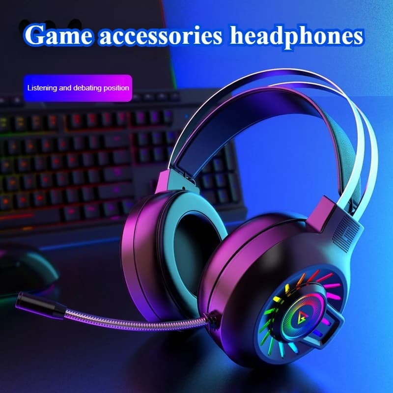 Gaming Rainbow Spiral Glow Headphones for Internet Cafe, with Microphone and Sound for Voice of LOL Players, Captivating Design