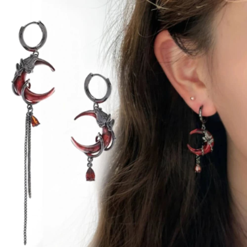 Orecchini con gemme rosa moda punk nappa gotica ciondolo orecchio luna rossa orecchini a bottone in metallo accessori per gioielli regali per adulti