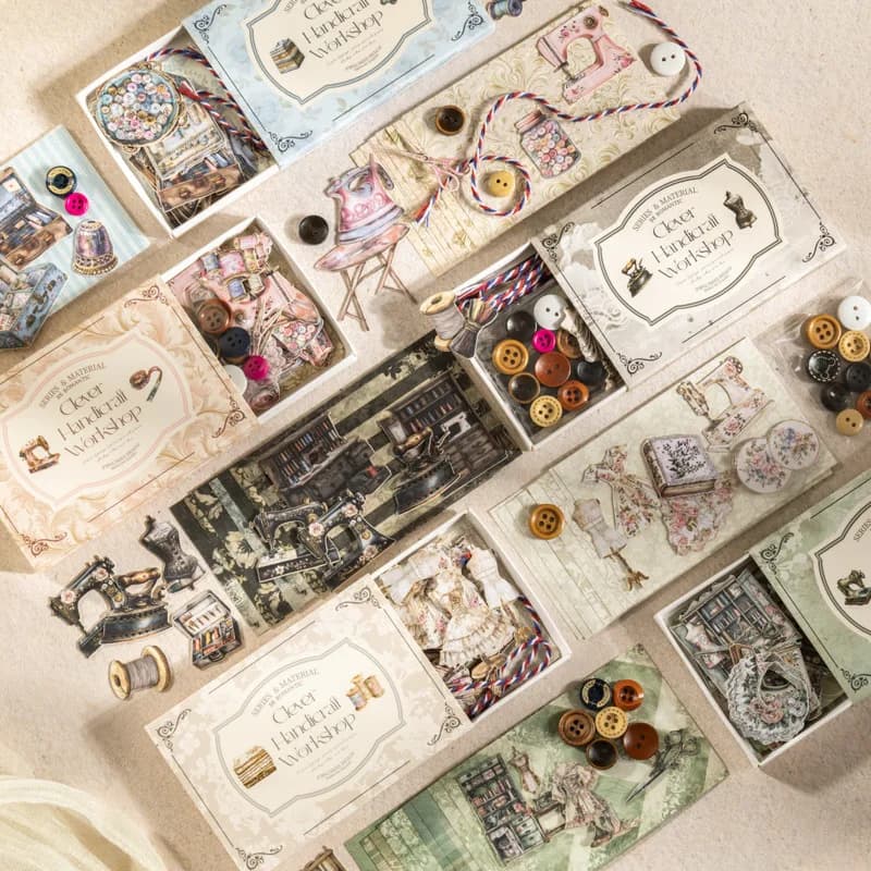 30pcs Mixed Media Vintage Kit, Sewing Theme Scrapbook Supplies, Textured Collage Materials