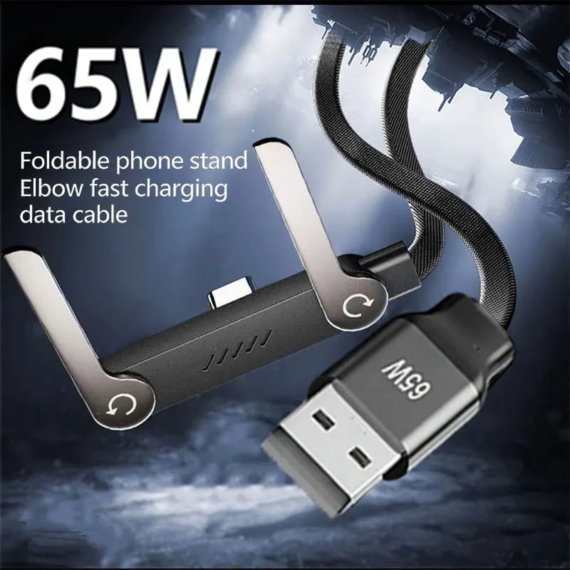 Cavo dati pieghevole 2 in 1 da USB A a USB C da 65W con ricarica rapida e supporto da scrivania integrato per Huawei e OnePlus