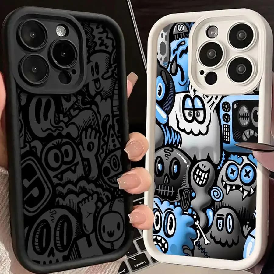 Custodia per iPhone 16 15 Pro Max 14 Plus 13 12 11 15+ 16+ 14Pro 13Pro Silicone Fonda Cover posteriore per telefono Super Cool Black Graffiti