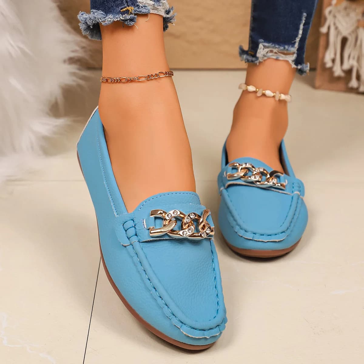 2025 nuove donne mocassini testa tonda comode sneakers donna tendenza catena scarpe casual madre primavera autunno nuove scarpe a fagiolo femminile