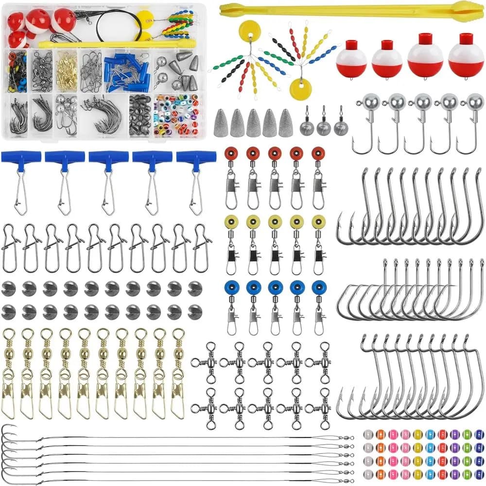 Complete kit for surfing in salt water from 175 pieces: poplars, hooks, masks, bobbers and more in the equipment box