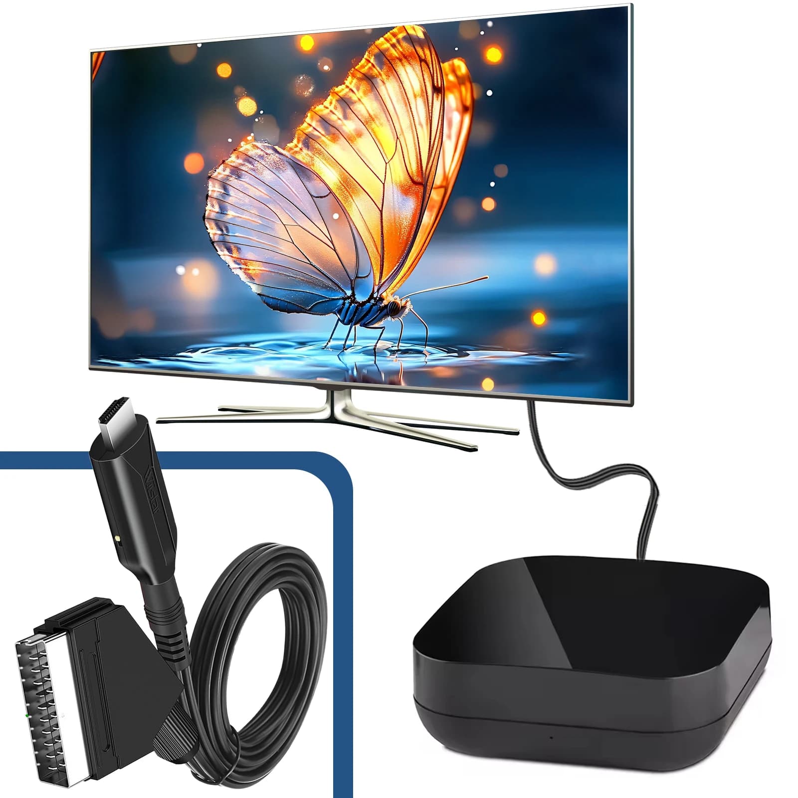 Video Audio Converter Cable from Scart to HDMI compatible, 1 meter adapter for HDTV, DVD, STB, plug and play accessories