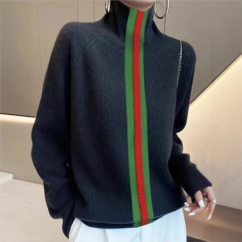 Maglione a collo alto da donna 2026, lavorato a maglia a maniche lunghe, color block, nuovo modello primavera autunno, pullover slim per il tempo libero e le vacanze