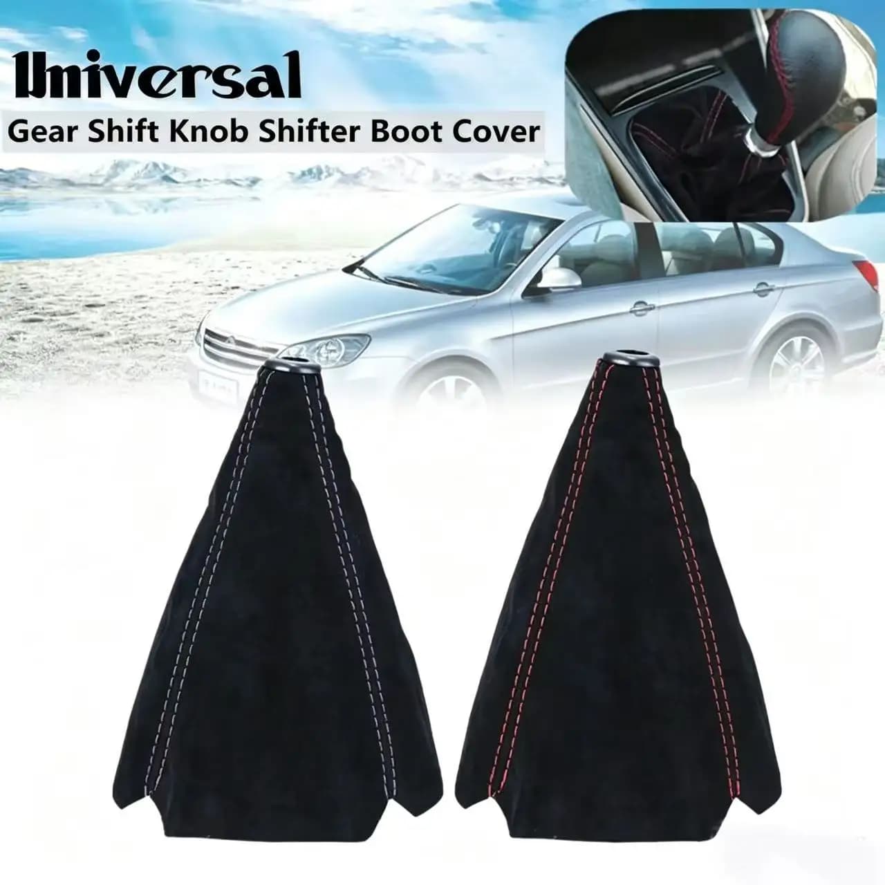 Red Black Suede Leather Gear Shifter Boot, Durable Anti-wear Manual Stick Cover for Various Automotive Vehicles