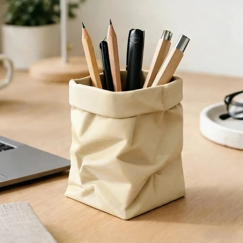 Portapenne Creativo a Forma di Sacchetto di Carta, Organizzatore da Scrivania Stile Nordico con Stampa 3D, Scatola Multifunzionale per Cancelleria Domestica