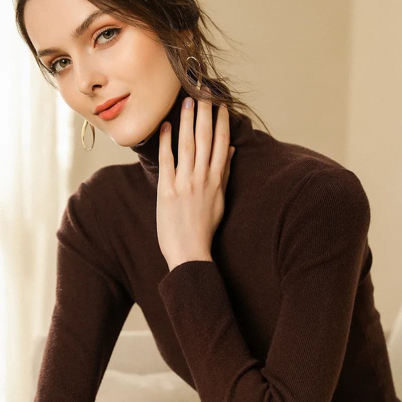 Camicia coreana casual con fondo solido maglione da donna autunno inverno dolcevita maglieria calda pullover maglione marrone sottile moda
