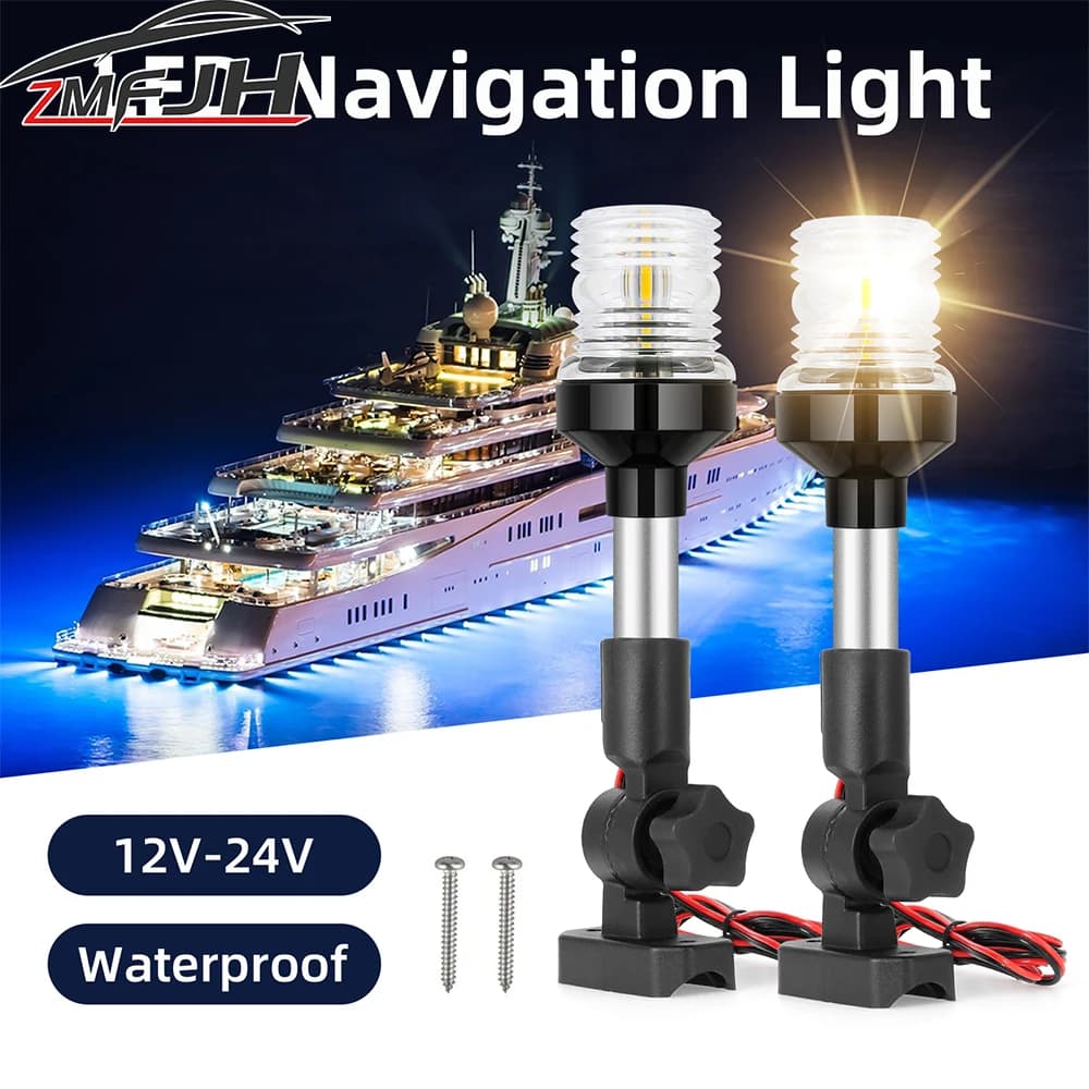 Luce di navigazione per barche Marine a LED da 9/12 pollici luce di ancoraggio per segnale a vela pieghevole a 180 gradi accessori per Yacht impermeabili 12V 24V