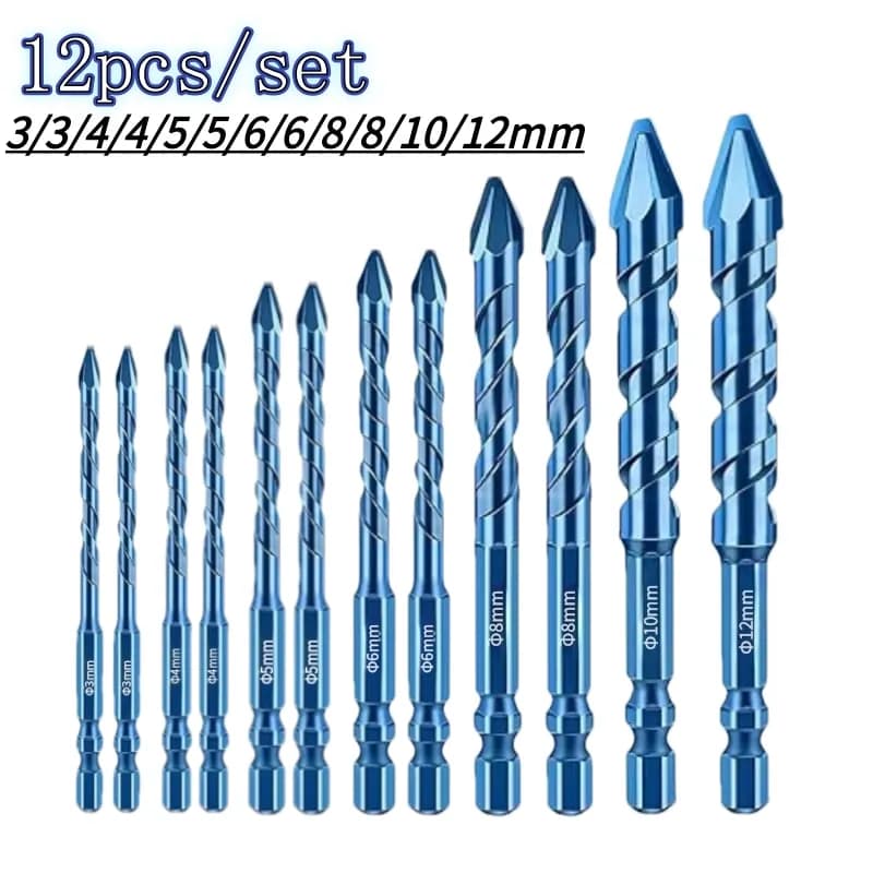 12/7/6/5/4PCS Carbide Drill Bit Set For Drilling Glass Ceramic Tiles And Concrete 3/4/5/6/8/10/12mm Eccentric Drill Bit Tool Set